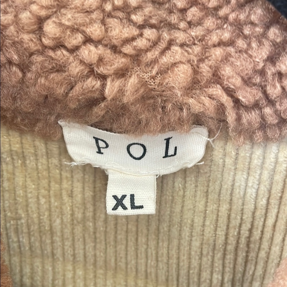 POL Tan and Red Sherpa Pullover - Picture 2 of 3